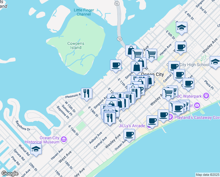 map of restaurants, bars, coffee shops, grocery stores, and more near in Ocean City