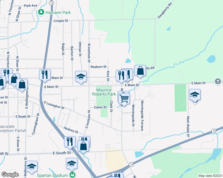 map of restaurants, bars, coffee shops, grocery stores, and more near 103 Clark Street in Richmond