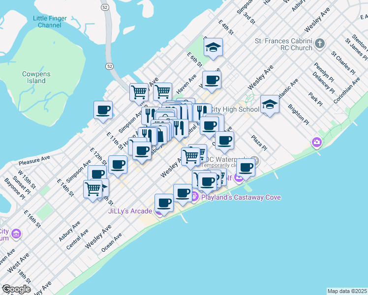 map of restaurants, bars, coffee shops, grocery stores, and more near 916 Wesley Avenue in Ocean City