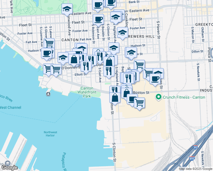map of restaurants, bars, coffee shops, grocery stores, and more near 3201 Toone Street in Baltimore