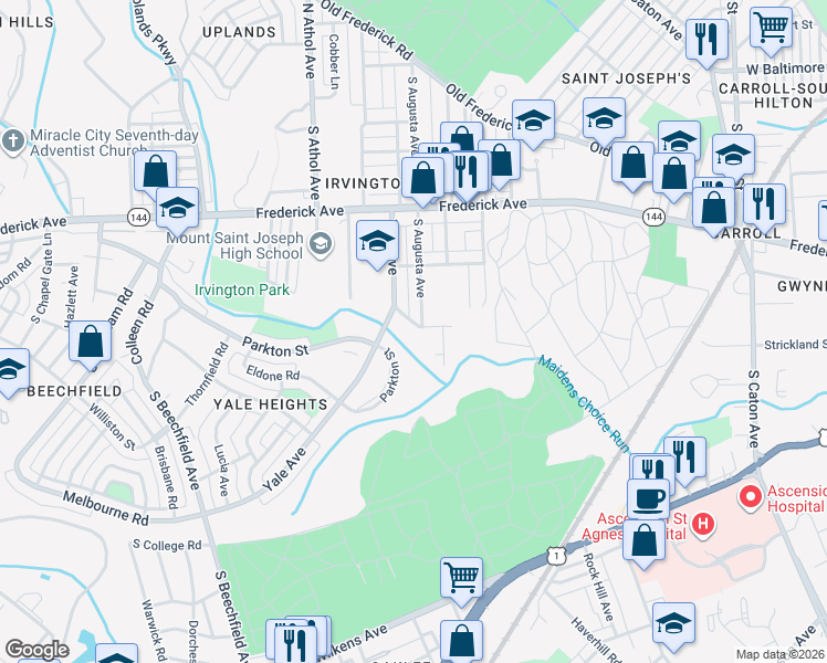 map of restaurants, bars, coffee shops, grocery stores, and more near 4207 Potter Street in Baltimore