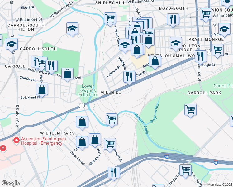 map of restaurants, bars, coffee shops, grocery stores, and more near 101 Independence Avenue Southeast in Washington