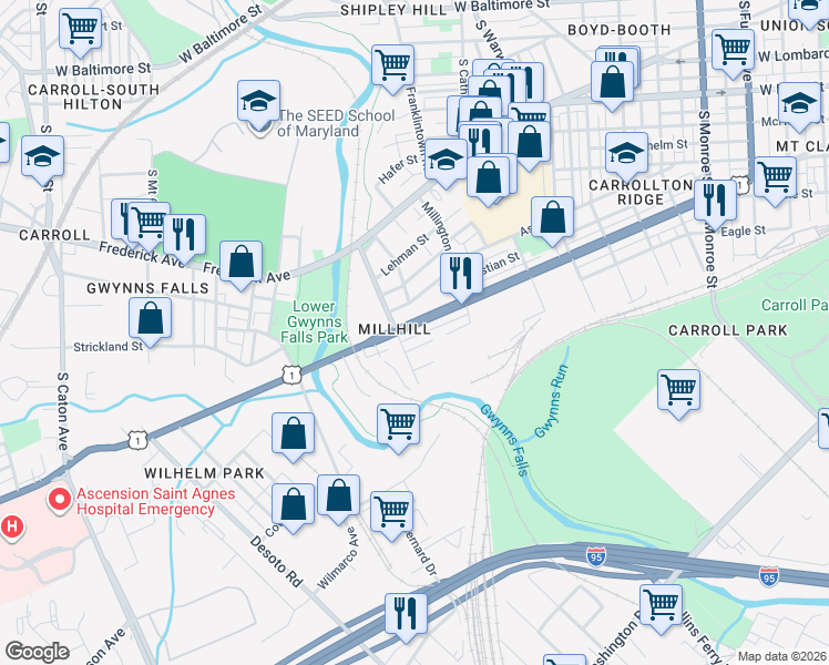 map of restaurants, bars, coffee shops, grocery stores, and more near 101 Independence Avenue Southeast in Washington