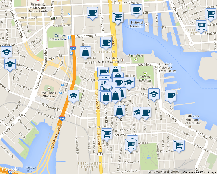 map of restaurants, bars, coffee shops, grocery stores, and more near Patapsco St & E Hamburg St in Baltimore