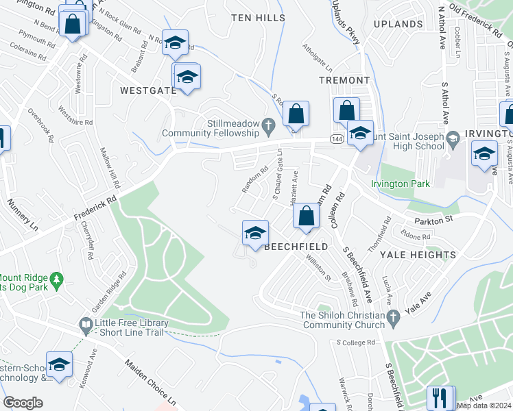 map of restaurants, bars, coffee shops, grocery stores, and more near 531 Coventry Road in Baltimore