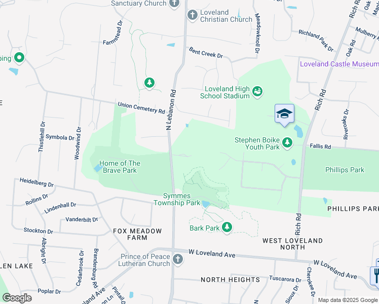 map of restaurants, bars, coffee shops, grocery stores, and more near 11763 Hickory Run Court in Loveland