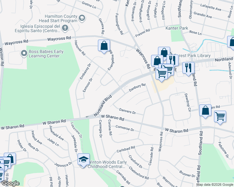 map of restaurants, bars, coffee shops, grocery stores, and more near 773 Northland Boulevard in Cincinnati