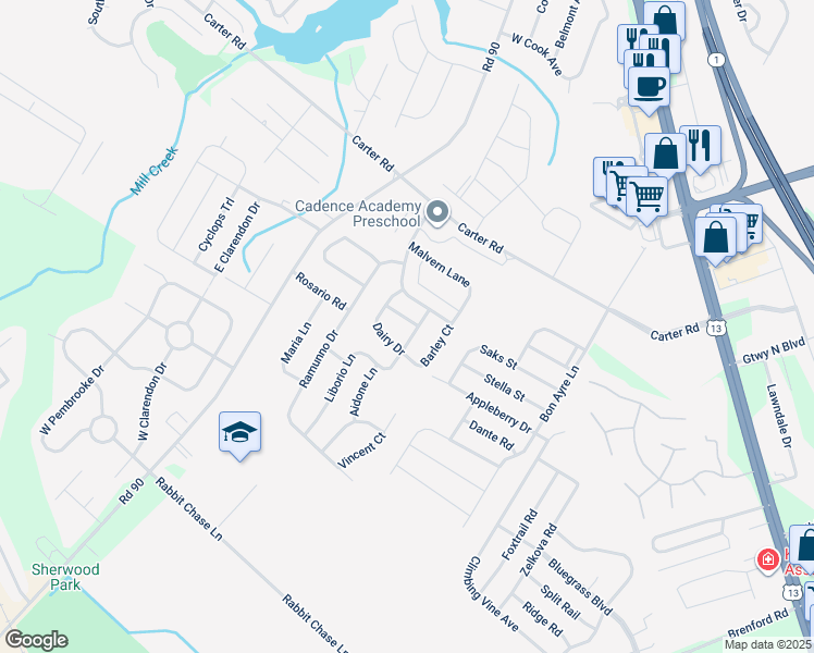 map of restaurants, bars, coffee shops, grocery stores, and more near 675 Widener Lane in Smyrna