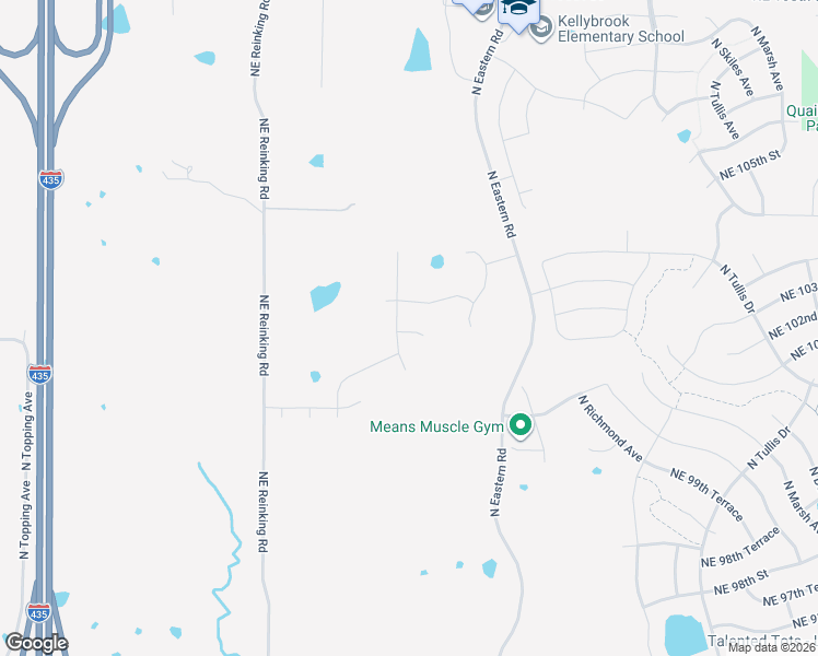 map of restaurants, bars, coffee shops, grocery stores, and more near 10201 Northeast Reinking Road in Kansas City
