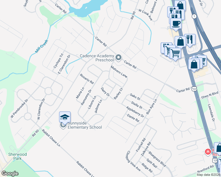 map of restaurants, bars, coffee shops, grocery stores, and more near 640 Widener Lane in Smyrna