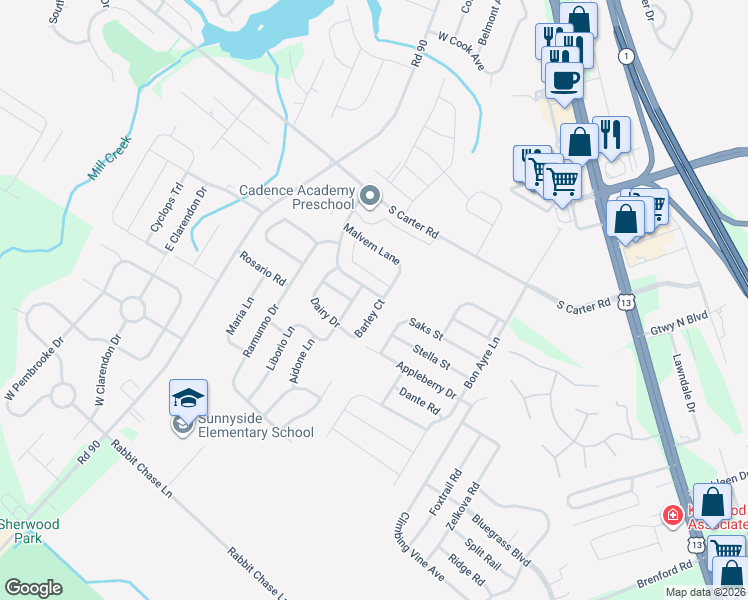 map of restaurants, bars, coffee shops, grocery stores, and more near 524 Barley Court in Smyrna