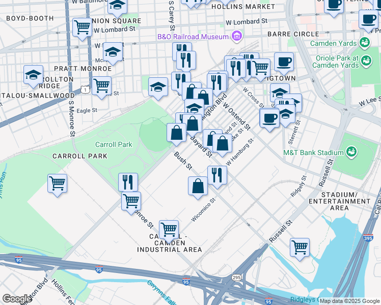 map of restaurants, bars, coffee shops, grocery stores, and more near 101 Independence Avenue Southeast in Washington