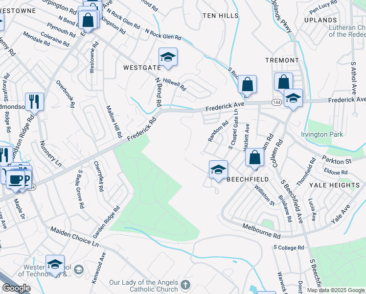 map of restaurants, bars, coffee shops, grocery stores, and more near 5307 Wyndholme Way in Baltimore
