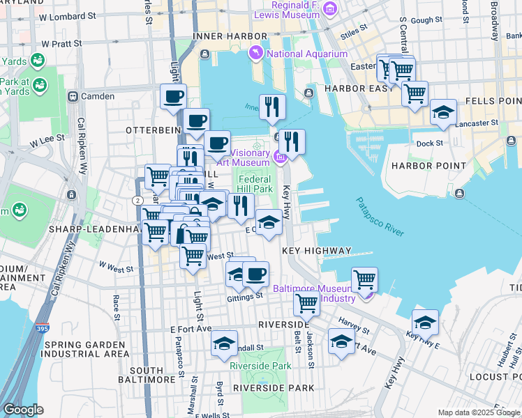 map of restaurants, bars, coffee shops, grocery stores, and more near 337 East Hamburg Street in Baltimore