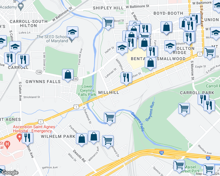 map of restaurants, bars, coffee shops, grocery stores, and more near 101 Independence Avenue Southeast in Washington