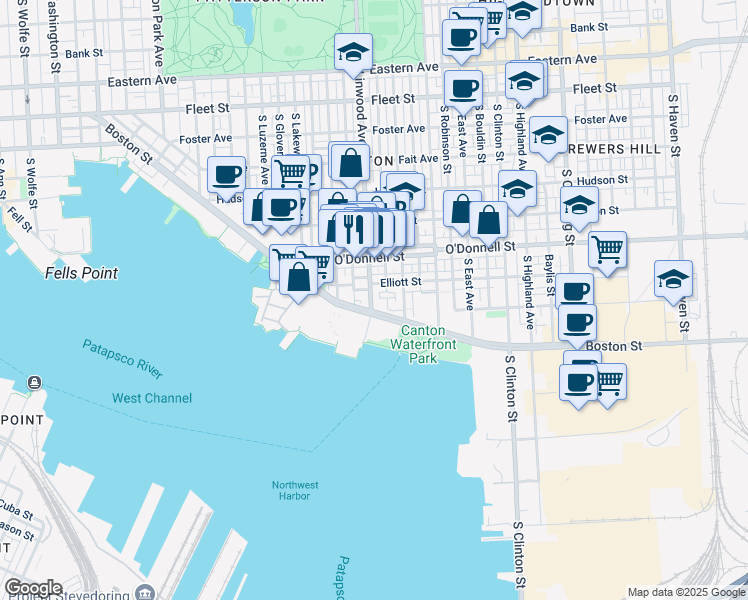 map of restaurants, bars, coffee shops, grocery stores, and more near 1211 South Linwood Avenue in Baltimore