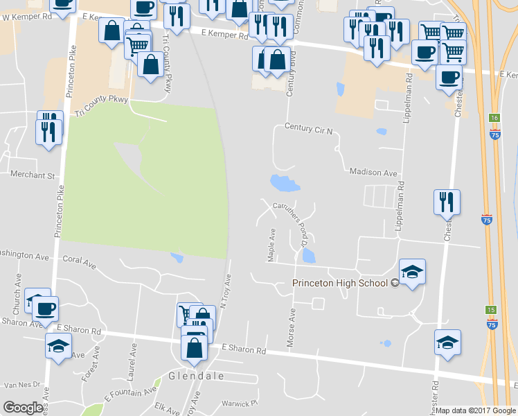 map of restaurants, bars, coffee shops, grocery stores, and more near 3 Rogan Drive in Cincinnati