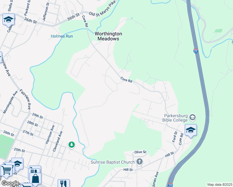 map of restaurants, bars, coffee shops, grocery stores, and more near 2302-2304 Randolph Dr in Parkersburg