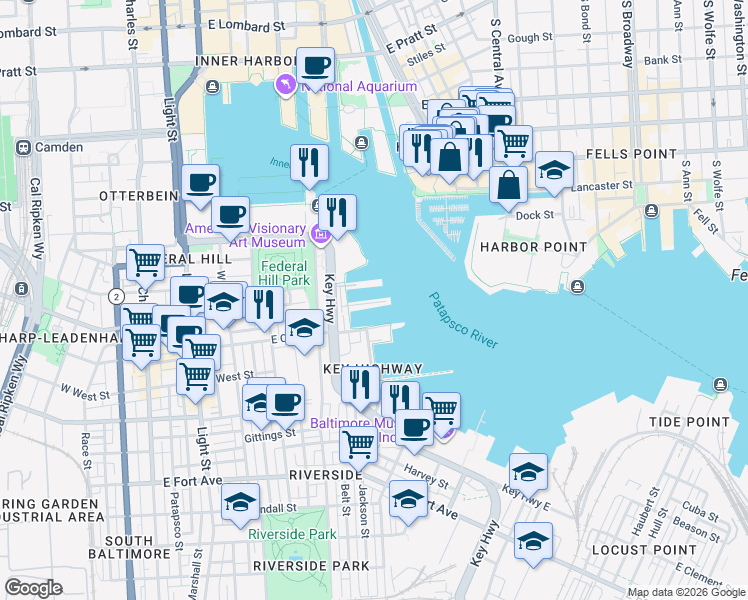 map of restaurants, bars, coffee shops, grocery stores, and more near 636 Ponte Villas South in Baltimore