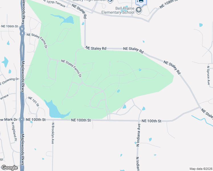 map of restaurants, bars, coffee shops, grocery stores, and more near 2811 Northeast 102nd Terrace in Kansas City