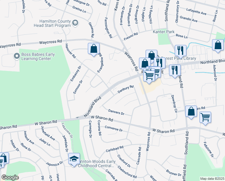 map of restaurants, bars, coffee shops, grocery stores, and more near 757 Northland Boulevard in Cincinnati