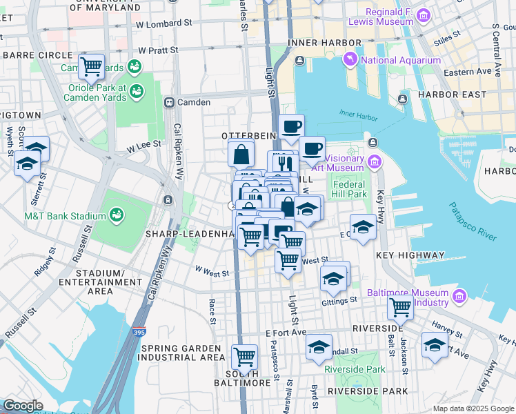 map of restaurants, bars, coffee shops, grocery stores, and more near 911 South Charles Street in Baltimore