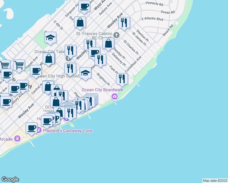 map of restaurants, bars, coffee shops, grocery stores, and more near 917 Brighton Place in Ocean City