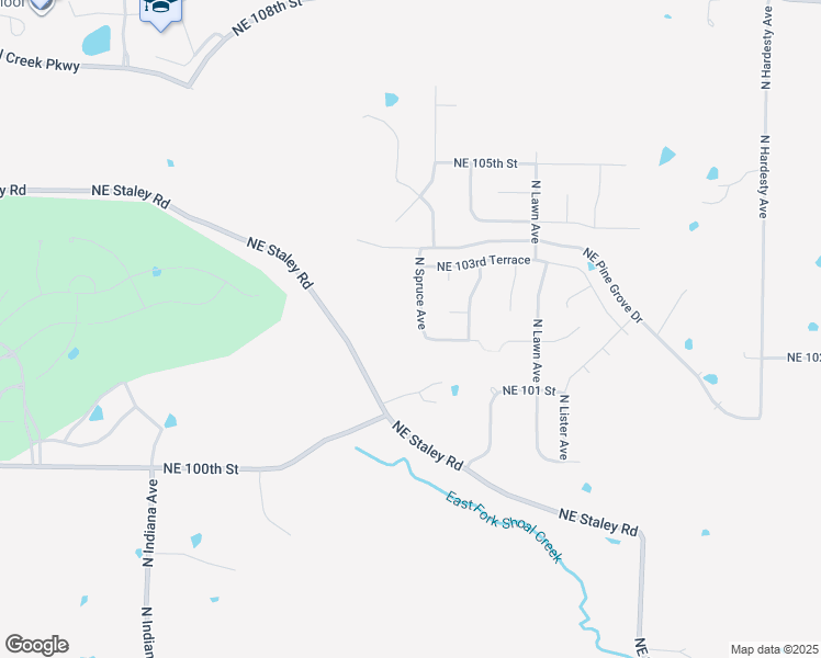 map of restaurants, bars, coffee shops, grocery stores, and more near 10204 North Spruce Avenue in Kansas City