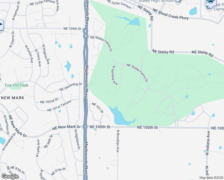 map of restaurants, bars, coffee shops, grocery stores, and more near 10114 North Brooklyn Avenue in Kansas City