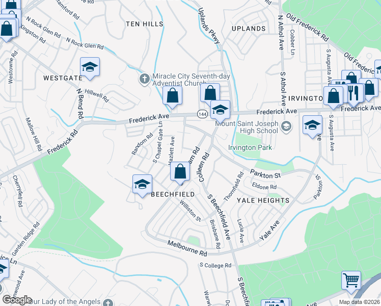 map of restaurants, bars, coffee shops, grocery stores, and more near 4905 Cedar Garden Road in Baltimore