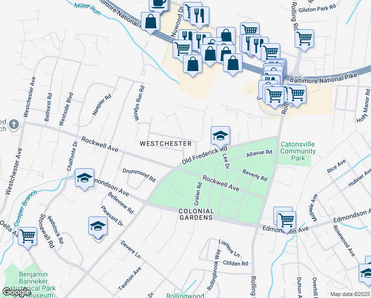 map of restaurants, bars, coffee shops, grocery stores, and more near 603 Meyers Drive in Catonsville