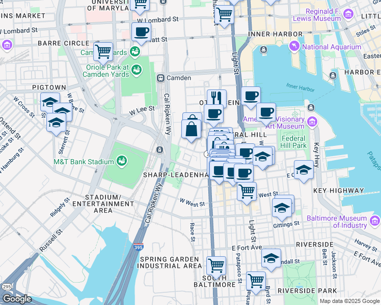 map of restaurants, bars, coffee shops, grocery stores, and more near 133 West Henrietta Street in Baltimore