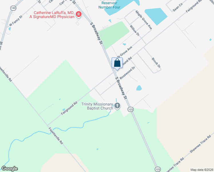 map of restaurants, bars, coffee shops, grocery stores, and more near 7634 Rosewood Drive in Blanchester