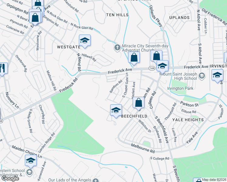 map of restaurants, bars, coffee shops, grocery stores, and more near 517 Random Road in Baltimore