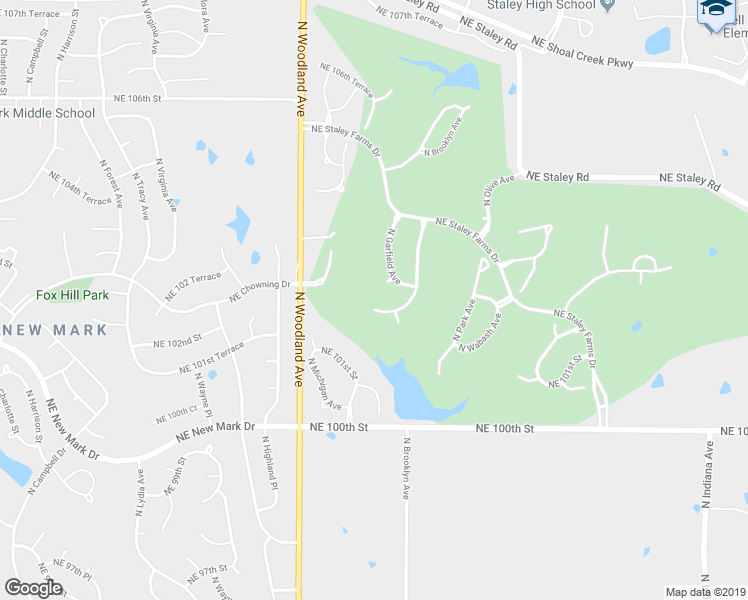 map of restaurants, bars, coffee shops, grocery stores, and more near 10114 North Brooklyn Avenue in Kansas City