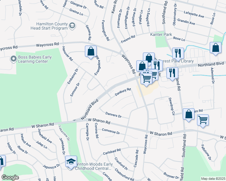 map of restaurants, bars, coffee shops, grocery stores, and more near 757 Northland Boulevard in Cincinnati