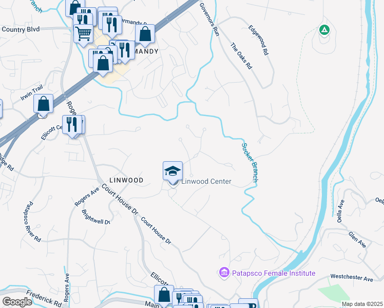 map of restaurants, bars, coffee shops, grocery stores, and more near 3302 Governor Carroll Court in Ellicott City