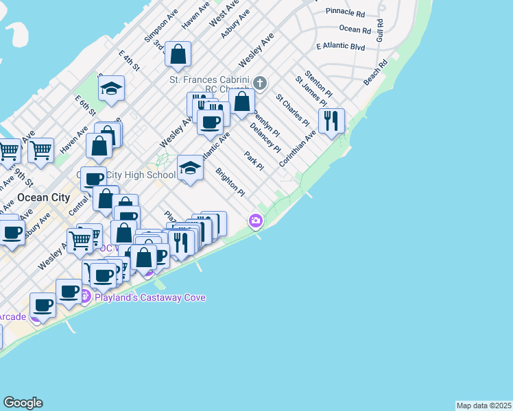 map of restaurants, bars, coffee shops, grocery stores, and more near 917 Brighton Place in Ocean City