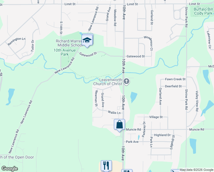 map of restaurants, bars, coffee shops, grocery stores, and more near 1042 Wellington Drive in Leavenworth