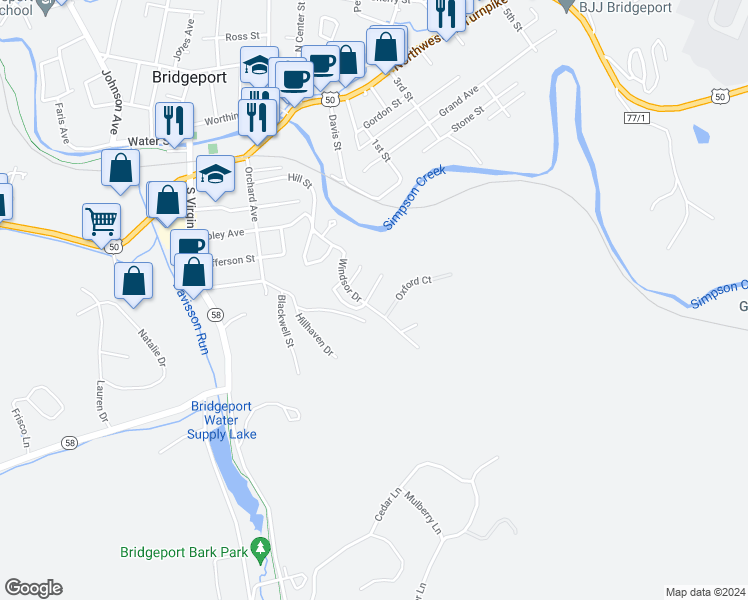 map of restaurants, bars, coffee shops, grocery stores, and more near 2 Stratford Court in Bridgeport