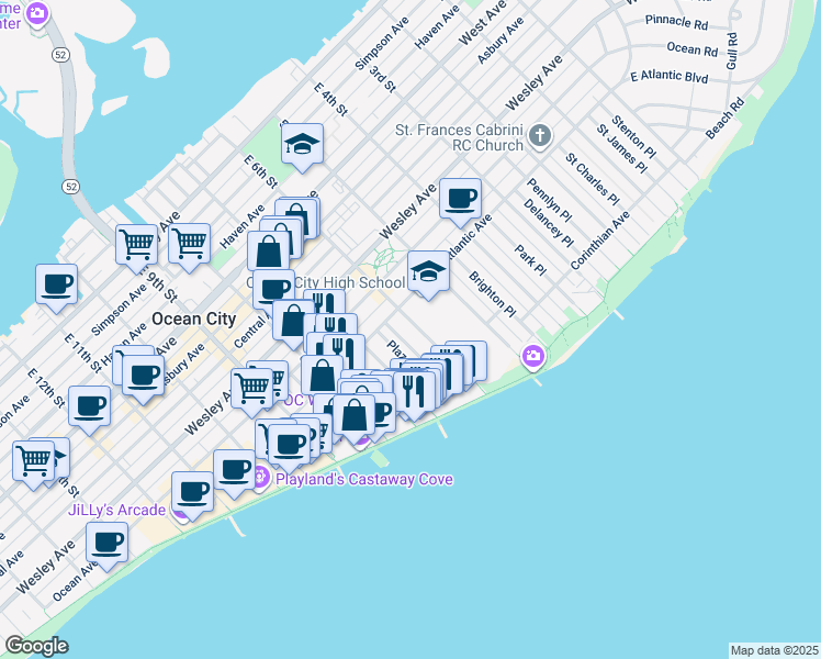 map of restaurants, bars, coffee shops, grocery stores, and more near 816 East 6th Street in Ocean City