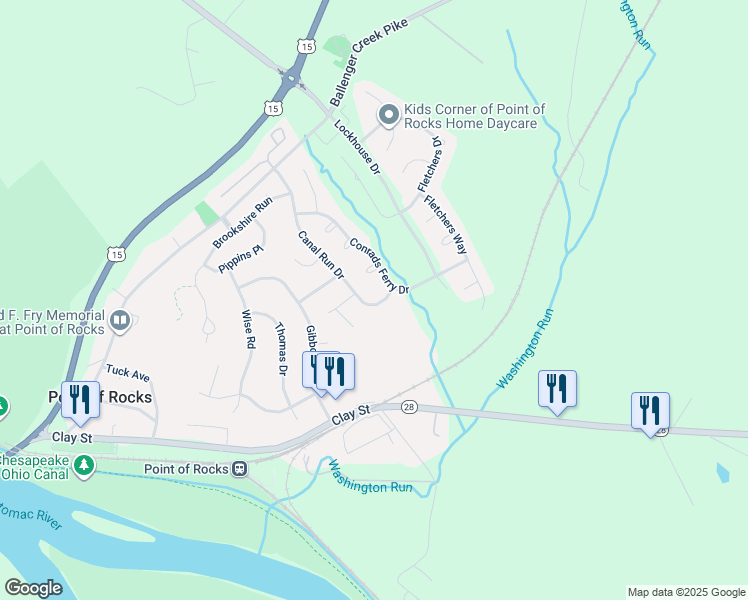 map of restaurants, bars, coffee shops, grocery stores, and more near 1705 Canal Run Drive in Point of Rocks