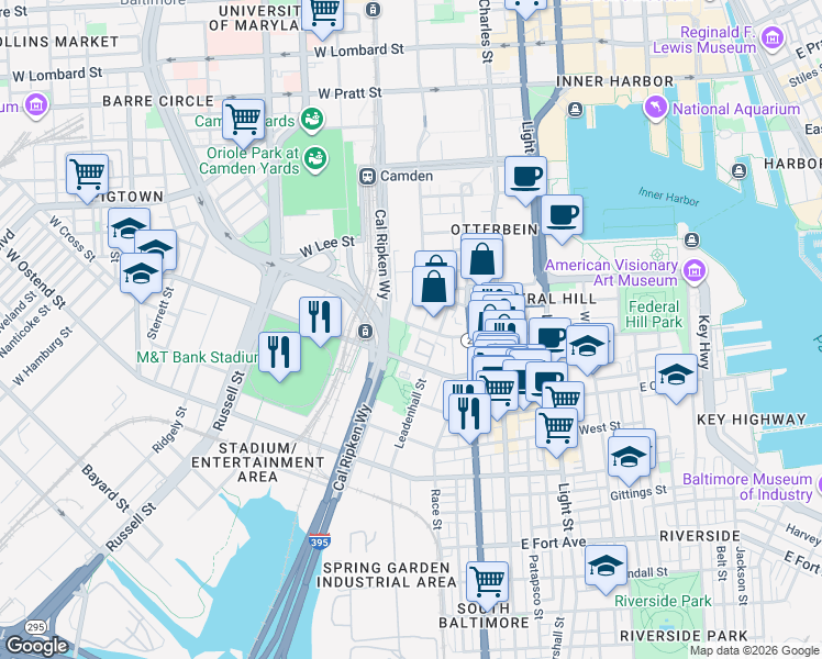 map of restaurants, bars, coffee shops, grocery stores, and more near 175 West Henrietta Street in Baltimore