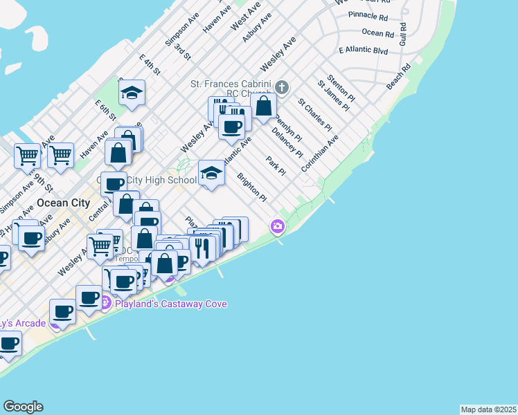 map of restaurants, bars, coffee shops, grocery stores, and more near 891 5th Street in Ocean City