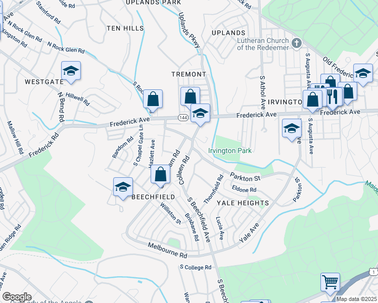 map of restaurants, bars, coffee shops, grocery stores, and more near 402 South Beechfield Avenue in Baltimore