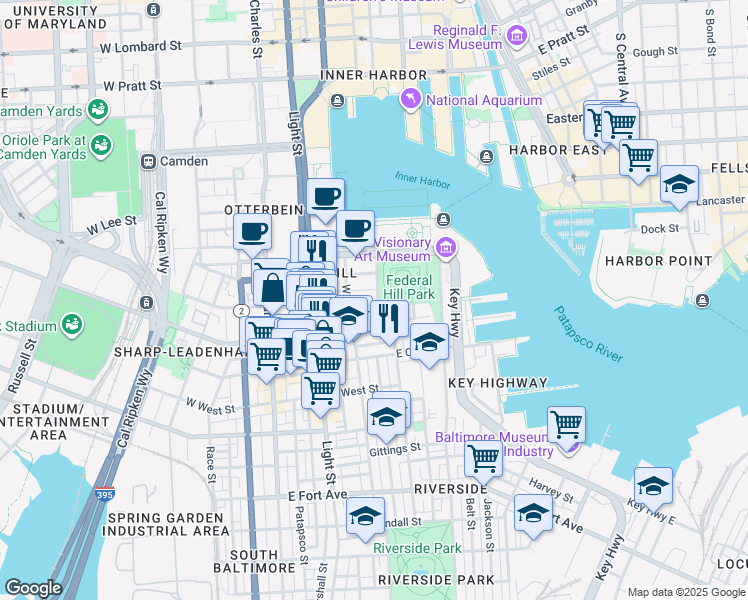 map of restaurants, bars, coffee shops, grocery stores, and more near 228 Warren Avenue in Baltimore