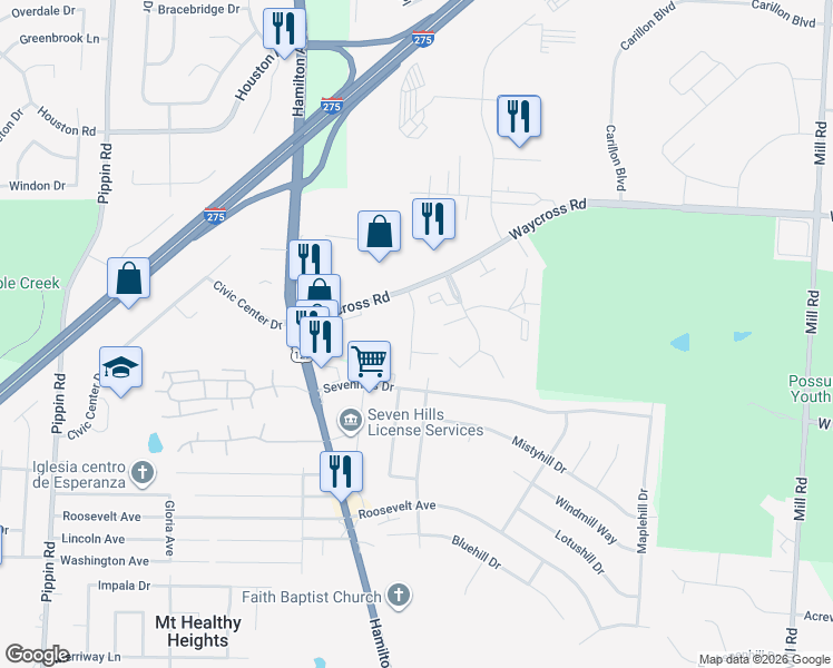 map of restaurants, bars, coffee shops, grocery stores, and more near 2176 Quailhollow Place in Cincinnati