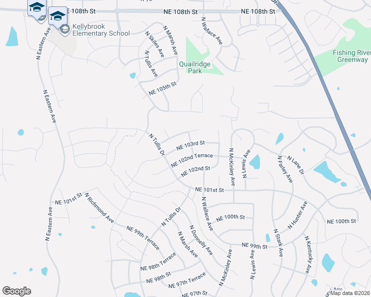 map of restaurants, bars, coffee shops, grocery stores, and more near 8209 Northeast 103rd Street in Kansas City