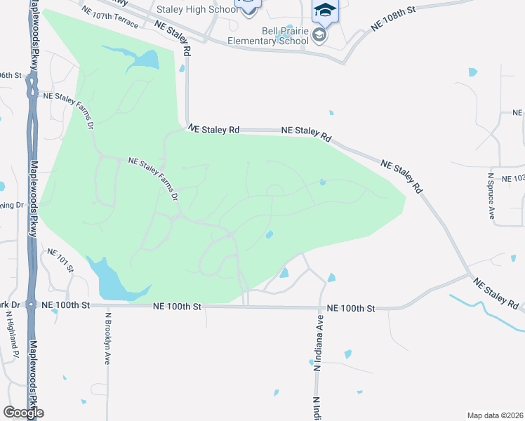 map of restaurants, bars, coffee shops, grocery stores, and more near 2901 Northeast 102nd Terrace in Kansas City