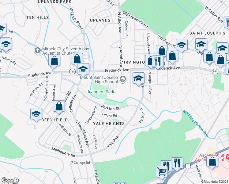 map of restaurants, bars, coffee shops, grocery stores, and more near 387 Marydell Road in Baltimore